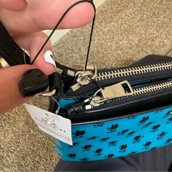 NWT! COACH Turquoise Black Floral East West Crossbody with Pop Up Pouch F38159 - Picture 7 of 8